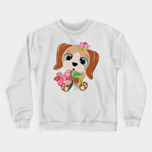 Cute animal with tulips in its paws Crewneck Sweatshirt